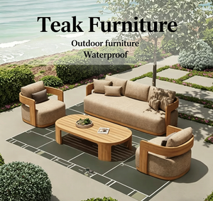 Tavolino da Caffè in Legno di Teak e Alluminio, Divano Console di Lusso per Patio, Giardino e Sala da Pranzo all'Aperto - Product Image 1