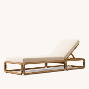 Chaise longue de jardin moderne en teck, lit de détente, coussins résistants à l'eau, luxe durable pour hôtels, patios, cours, villas - Product Image 5