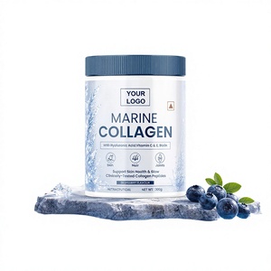 Poudre de collagène marin avec acide hyaluronique, vitamine C et biotine – Saveur myrtille Disponible en 100 g/ 200 g/ 300 g/ Sachet en vrac - Product Image 1