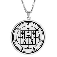 Collier pendentif en acier inoxydable avec sceaux des 72 esprits, la clé inférieure de Salomon, le roi Asmoday, origines démoniaques, Goetia 37-48