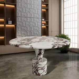 HZX Personalized Mexican Furniture Natural Purple Calacatta Viola Marble Antica Marble Round Dining Table