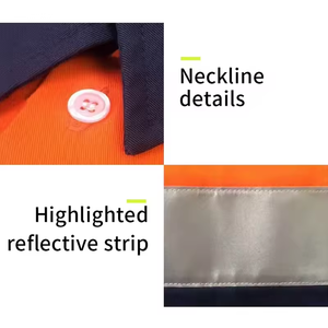 反射安全ロゴ付きメンズコットン長袖ハイビスワークウェアシャツクロップドボタンアップワークシャツメンズ - Product Image 4