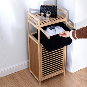 Bamboo Storage Rack 3 Tier <b>Laundry</b> Basket With Drawer For Bathroom Clothing Organizer - Product Image 2