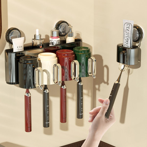 Suction Cup <b>Toothbrush</b> <b>Holder</b> Wall Mounted Double Cup With Toothpaste Dispenser For Bathroom Home Use - Product Image 3