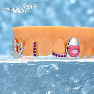 Émail Artisanat 925 Argent Fine Grillz pour Femmes Design Simple WithStar & Lip on Cap Grillz No Allergy Custom Grillz Female - Product Image 1