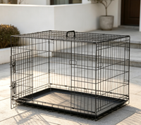 Cage pour chien noire simple et pratique avec double porte, poignée de transport supérieure, clips de verrouillage sécurisés, plateau en plastique amovible, pour animaux de compagnie de grande taille