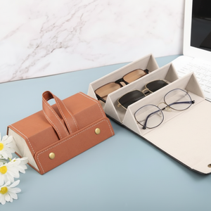 Custodia per occhiali da sole in pelle con 3 vano custodia per occhiali e borsa - Product Image 1