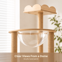 Arbre à chat stable en bois tout-en-un avec capsule spatiale, griffoir et accessoires de jeu pour animaux de compagnie