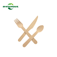 Ensemble de couverts jetables biodégradables en bois : couteau, fourchette, cuillère