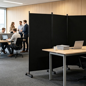 Cloison de <span class=keywords><strong>bureau</strong></span> pliable haut de gamme 4 pièces 340x180cm, séparateur de pièce mobile avec pieds en fer et roulettes pour un design de <span class=keywords><strong>bureau</strong></span> moderne - Product Image 1
