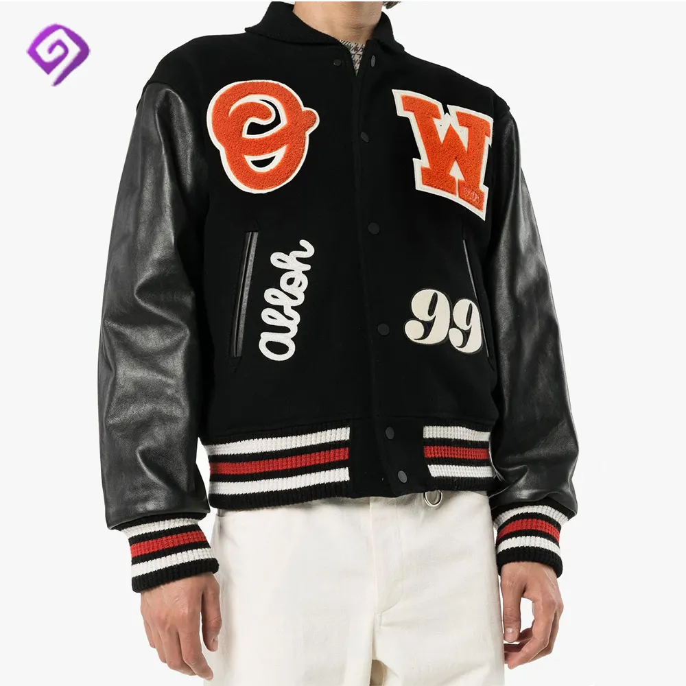 Oem üreticisi yüksek kaliteli şönil nakış erkekler kolej deri kollu özel beyzbol bombacı Letterman kolej ceketi