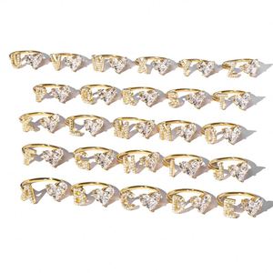 Bague Initiale Dylam A-Z pour Femme, Empilable et Ajustable, Zircon Cubique 5A, Lettre M Cœur, Bagues en Or 18K, Bijoux de Demoiselle d'Honneur - Product Image 5