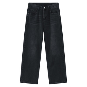 <span class=keywords><strong>Jean</strong></span> en denim pour homme, taille mi-haute, <span class=keywords><strong>coupe</strong></span> <span class=keywords><strong>droite</strong></span>, noir et <span class=keywords><strong>gris</strong></span>, jambe large, style coréen, décontracté, toutes saisons - Product Image 5