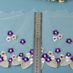 Tela de tul con bordado suave para vestido de muñeca, tejido de encaje de 18 cm de ancho, con hojas doradas de poliéster, 3 D, 2 tonos de colores, dobladillo - Product Image 5