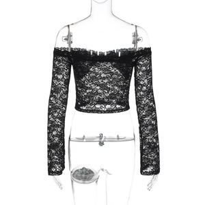 Nouvelle Collection Automne – Top Femme Sexy Transparent en Dentelle, Épaules Dénudées, Sans Col, Manches Longues – Tendance Mode - Product Image 5