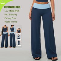 Pantalon de yoga évasé brossé pour femme RTS, taille haute, ceinture color block, effet ventre plat, rehaussement des fesses, micro-évasé, pantalon de détente