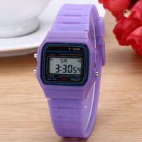 Jam Tangan Anak LED Ultra Tipis Multifungsi Bercahaya, Jam Elektronik Olahraga, Jam Tangan Anak Perempuan, Jam Kotak Digital F91W