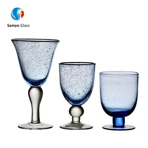 Samyo Custom Mexican Vintage Thick Stem Bubble Blue Colored Ice <strong>Tea</strong> Goblet Wine Glass Set - Product Image 3