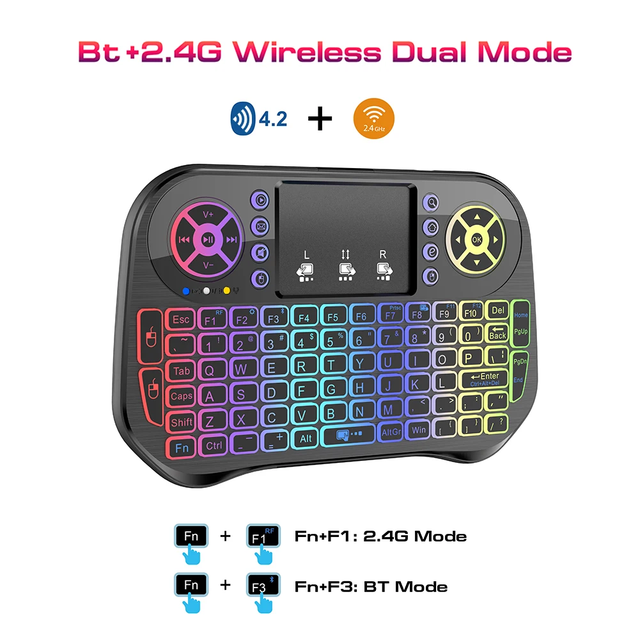 Mini I10 I8 Keyboard 7 Color Backlit With Battery 2.4G Wireless Air Mouse Chargeable Keyboard for PC Game Pad