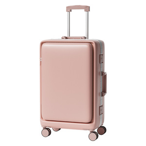 Front Opening Suitcase 26 Inch Aluminum <b>Frame</b> Spinner Wheels Combination Lock Travel Trolley Case Unisex Solid Color - Product Image 5
