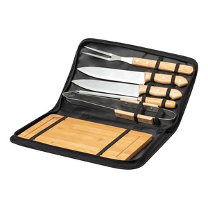 Accesorios de Barbacoa Premium para Acampar al Aire Libre, Juego de Utensilios de Cocina de 6 Piezas de Acero Inoxidable con Tabla de Cortar de Madera - Product Image 3