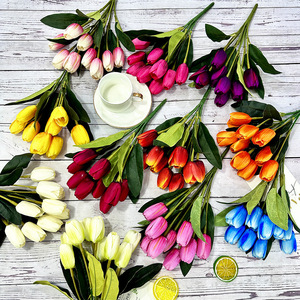Fleurs artificielles Meiyu Craft, tulipes en soie à 9 têtes, pour mariage, décoration intérieure, bouquets, arrangements floraux faits à la main - Product Image 1