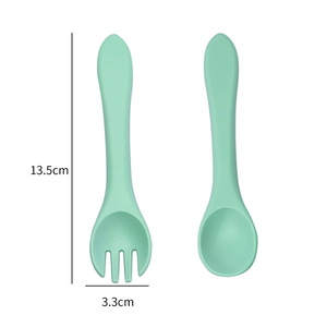 Ensemble cuillère et fourchette d'alimentation pour bébé en silicone, sans BPA, doux, pour nourrissons de 0 à 12 mois, conception à manche droit - Product Image 5