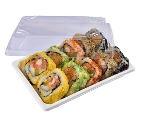 Biodegradable sugarcane bagasse pulp disposable plastic sushi tray square box container