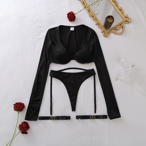 Body modellante push-up da donna a tinta unita, scollato, a maniche lunghe, con schiena scoperta, sexy, nero, taglie S M L - Product Image 3
