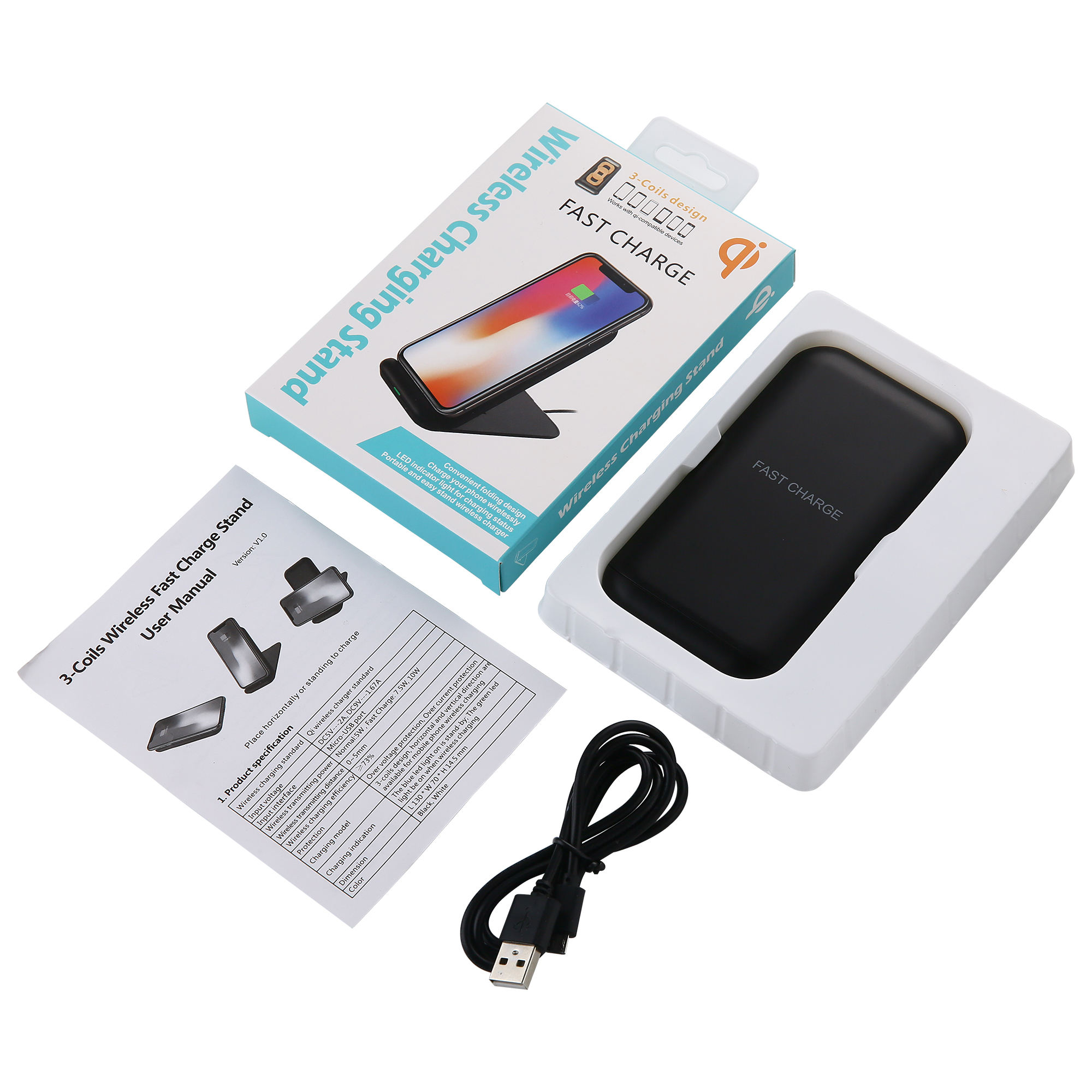 Factory Direct Sale 15 W Double Coil Foldable Wireless Charger for