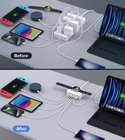 Chargeur HNT 125W 6 ports, chargeur GaN type C, livré avec un câble d'extension AC de 1,5 m, charge 7 appareils en même temps, chargeur sans fil pour montre