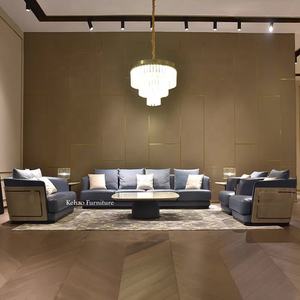 أريكة جلدية حديثة فاخرة مجموعة أثاث أريكة جلدية أصلية معتنقة كحلي زرقاء أريكة مقطعية حديثة - Product Image 1