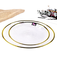 Assiettes de service en verre à motif soleil, bord doré, luxe abordable, plusieurs tailles, transparentes, pour fruits et salades, pour la maison et les fêtes