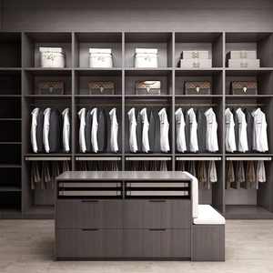 Modern Dark Wood Grain Freestanding Walk-in Closet | Custom Simple Style <b>Wardrobe</b> for Home - Product Image 1