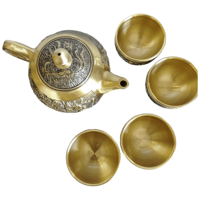 Théière et bol à thé ronds en laiton de style chinois avec motifs de dragon et de phénix, taille personnalisable pour la décoration intérieure