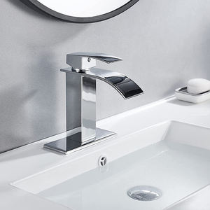 Grifo de un solo agujero de acero inoxidable para lavabo de baño, Grifería de lavabo con cubierta chapada en cascada - Product Image 6
