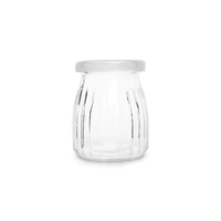 Botol Jelly puding kaca vertikal, wadah makanan penutup bergaris kaca 100ml-180ml dengan tutup plastik