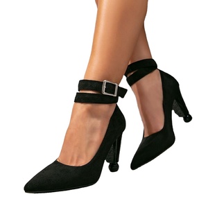 Escarpins D'Orsay pour femme à bout pointu et talon ouvert, à enfiler, noirs, à talons hauts, avec design boutonné tendance, été automne - Product Image 1