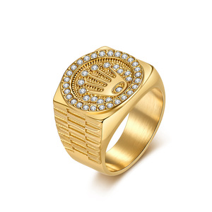 Men's <b>Titanium</b> Steel Crown <b>Ring</b> With Pave Setting Full Diamond Geometric Design For Everyday Wear - Product Image 5