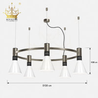 Lustre moderne en forme d'anneau, luminaire suspendu en métal brossé, abat-jour blanc en forme de cône, lampe suspendue contemporaine pour salon, salle à manger, hôtel