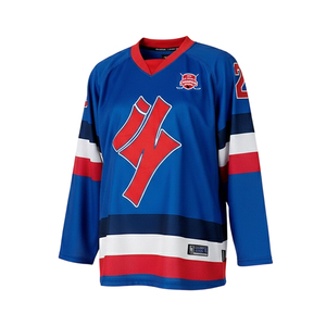 เสื้อฮอกกี้น้ำแข็งแบบสั่งทำ ODM ขายส่ง น้ำหนักเบา พิมพ์ลายแบบ Sublimation โลโก้สั่งทำได้ สไตล์วินเทจ ลายทาง แขนยาว - Product Image 3