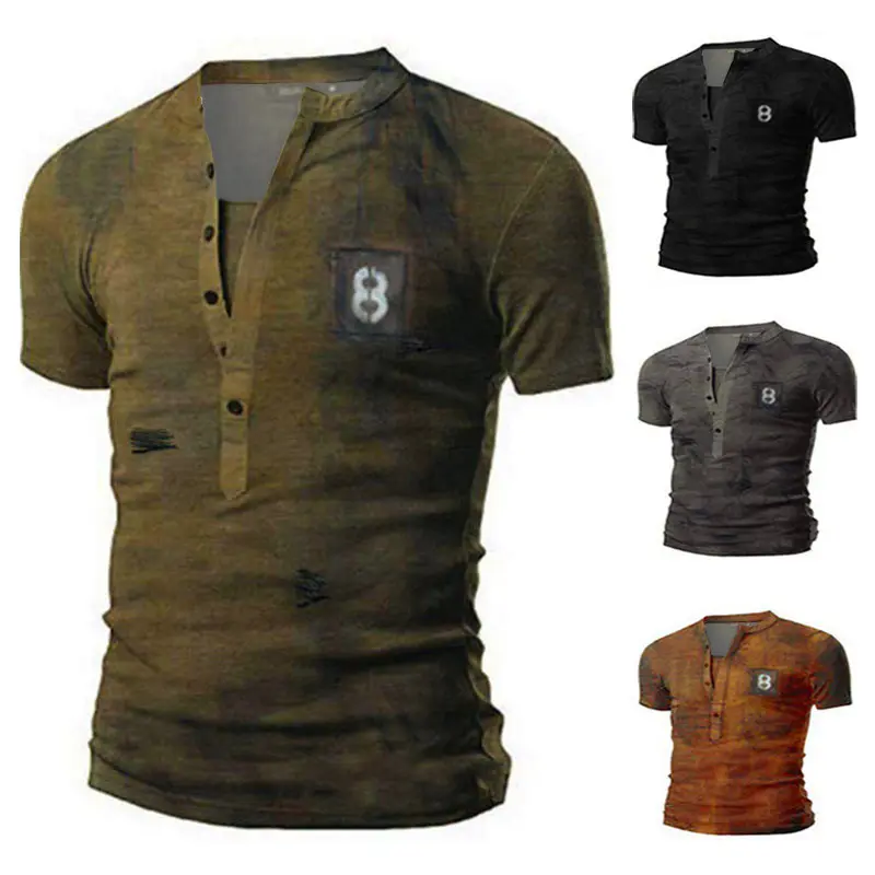 Zomer Sport Casual T-Shirt Heren V-Hals Retro Uniform T-Shirts Mode Karakter 3d Print Ademende T-Shirt