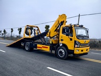 Truk Derek Flatbed Merek China dengan Knuckle Boom Crane, Truk Penarik, Truk Pengangkut, Kit Pengikat Traksi, Transportasi Tugas Berat