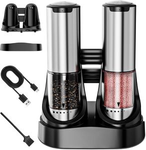 Nouveau moulin à poivre rechargeable en acier inoxydable, moulin à sel et à poivre électrique automatique avec support rechargeable - Product Image 1