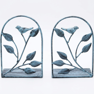 AK Brass <b>Rustic</b> Patina Leaf & Bird Metal Bookends Set Of 2 Decorative Book Ends for Living Room Table Home <b>Office</b> Decor - Product Image 5