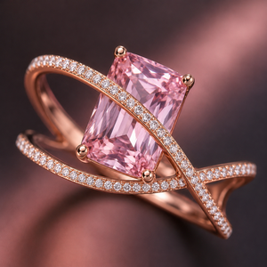 Anello con design geometrico rosa, anello classico da donna - Product Image 4