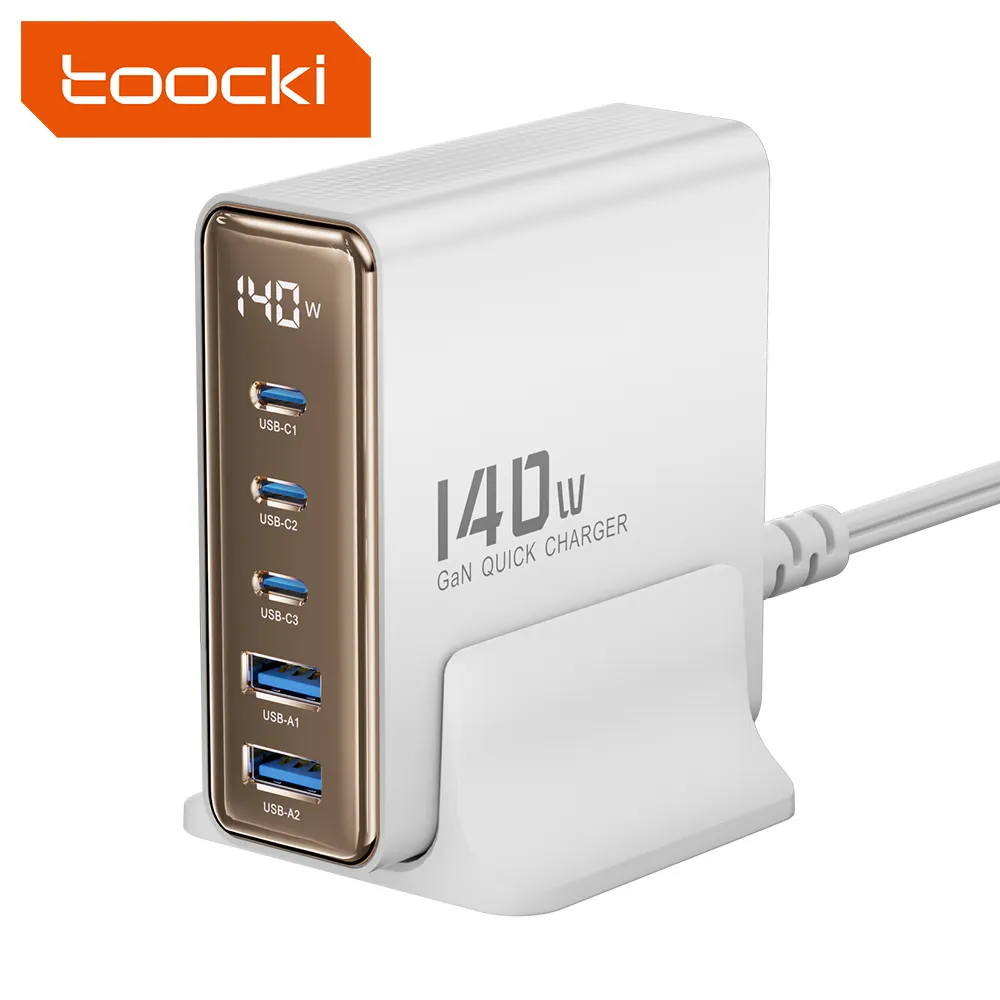 Toocki universal 5 puertos 140W escritorio GaN cargador rápido viaje cargador de escritorio para i phone/auricular/portátil/tableta