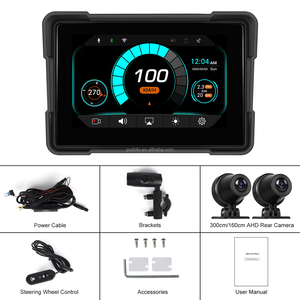 Podofo Autoradio portable 5 pouces pour moto avec DVR, Carplay sans fil, Android Auto, caméra avant et arrière, détection de pression - Product Image 6