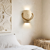 Lampu Dinding Batu Travertin Alami Bergaya Midcentury dengan Tali Rami, Vas Wabi Sabi, Cahaya Hangat untuk Kamar Tidur dan Ruang Tamu, CRI 95