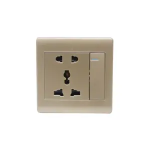 F5 Range 1 Gang Switch + 5 Pin Socket Brushed Golden Color Medium Rocker PC Plate 86 Plate